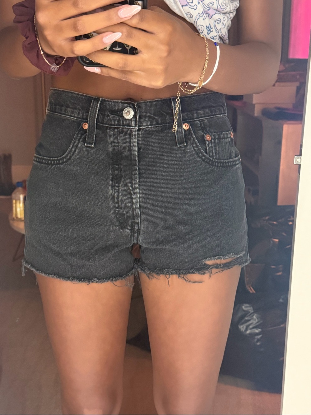 Levi's Black High-Rise Denim Cutoff Shorts